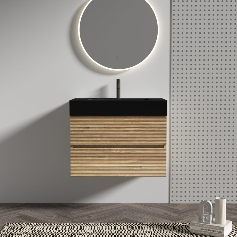 Meuble-lavabo mural moderne Mid-Century avec matériaux durables et tiroirs à fermeture silencieuse Doreli