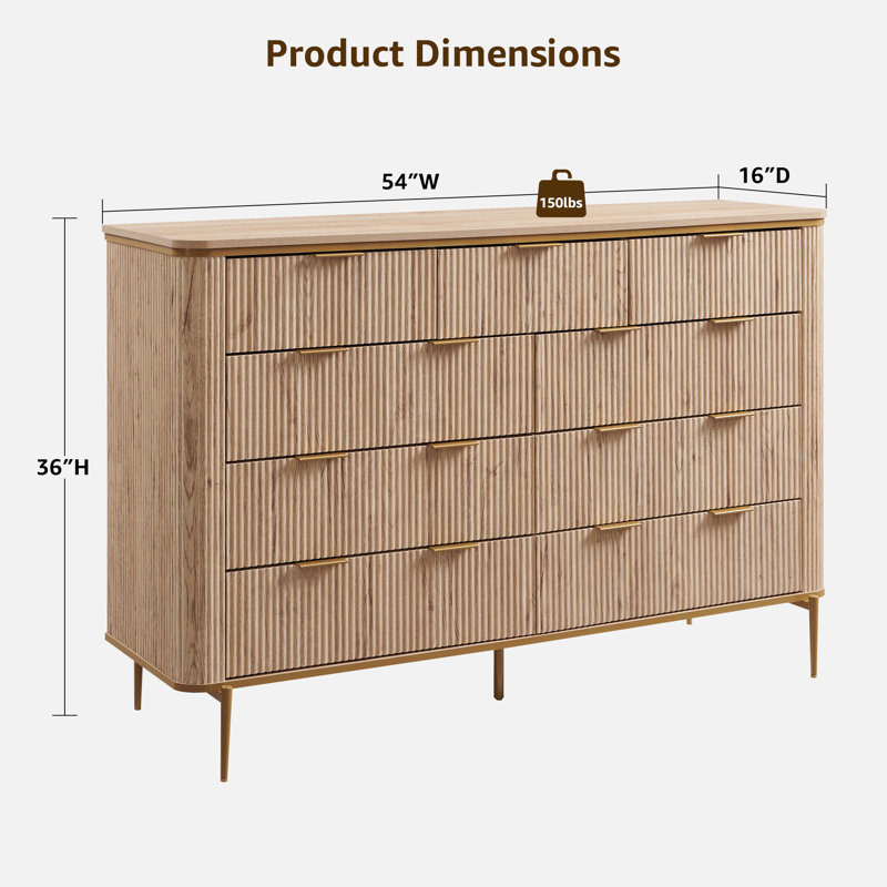 Commode à tiroirs cannelée 9 tiroirs, Chêne naturel