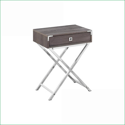 Table basse en stratifié taupe foncé pour le salon et amp; Chambre à coucher - Plateau spacieux avec tiroir, pieds en X chromés