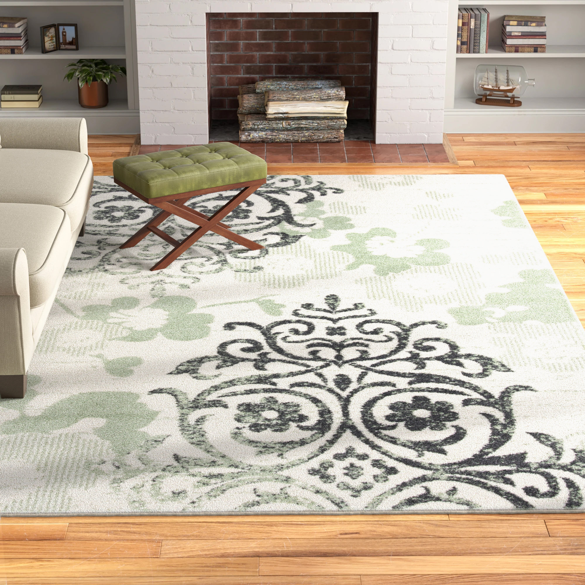 Andover Mills™ Hetherington Performance Ivory/Green/Black Rug