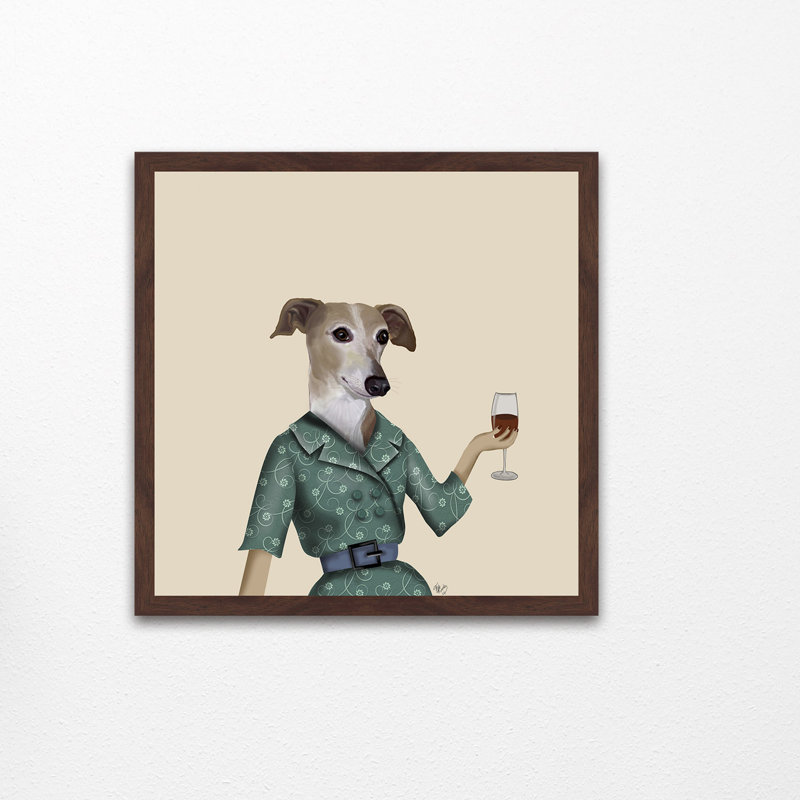 « lévrier wine snob », reproduction encadrée, H 12 po x l 12 po x P 1,5 po