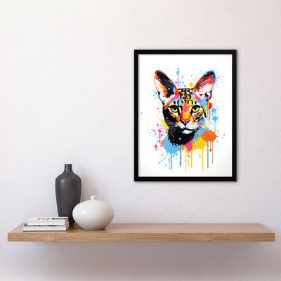 Serval Cat Orange Blue Pink - Single Picture Frame Print
