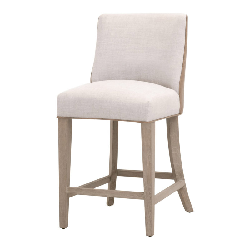 Natural Gray Ash Wood and Linen Counter Stool