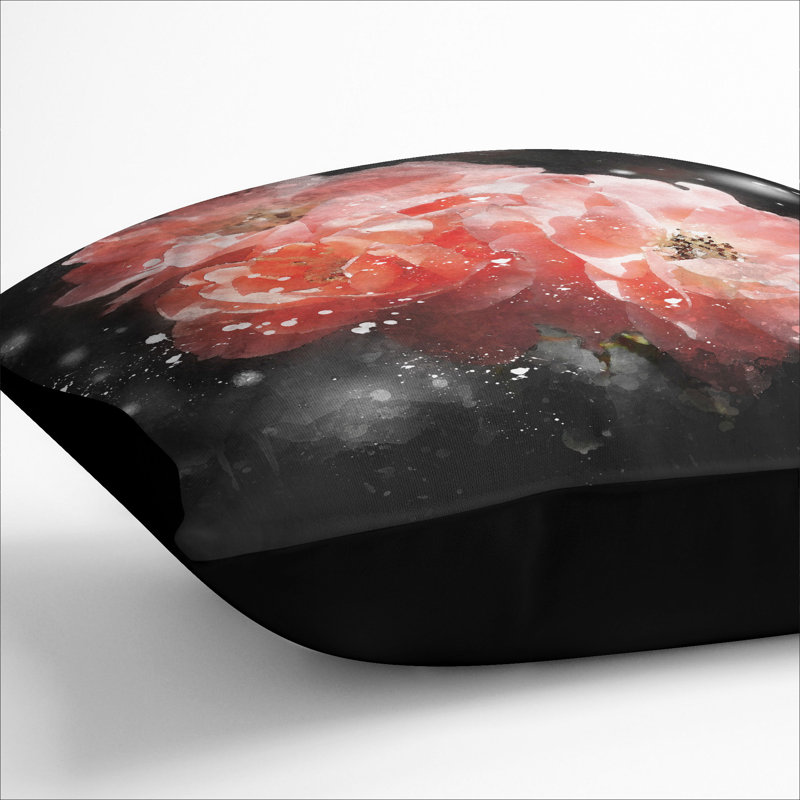 Three Pink Flowers Scatter Cushion, Black, 40cm H x 40cm W x 15cm D
