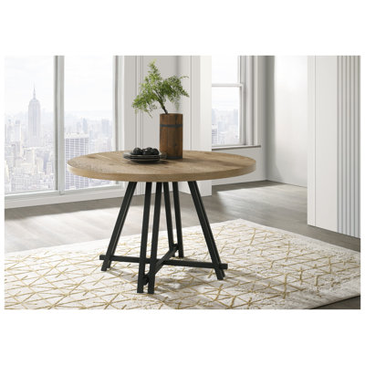 Tate 47" Round Dining Table with Oak Veneer Top and Metal Cross Base