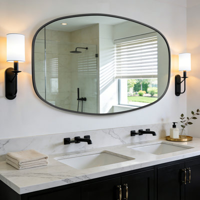 48" x 30" Oval Bathroom Vanity Mirror with Brushed Aluminum Alloy Frame, Decorative Wall Mirror, Horizontal or Vertical Mount