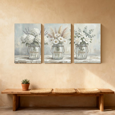 Plantes et fleurs, ensemble de 3 impressions sur toile Patience Harmony Peace