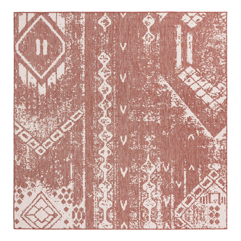 Tapis intérieur / extérieur rouge rouille en polypropylène tissé à la machine Loreen, Carré 7 pi