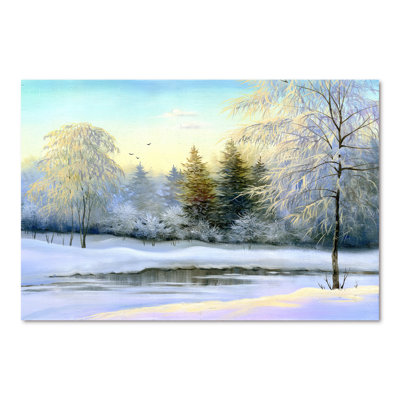 Beautiful Winter River Landscape During Sunset - Landscapes Canvas Wall Art