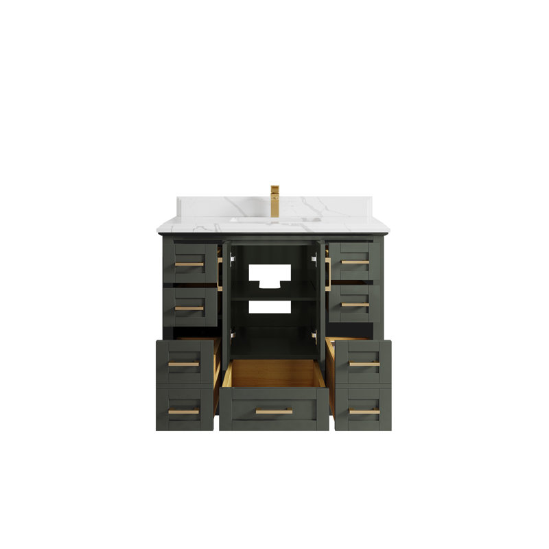 Meuble-lavabo simple 42 po avec plateau en quartz Boston, Quartz Calacatta Laza