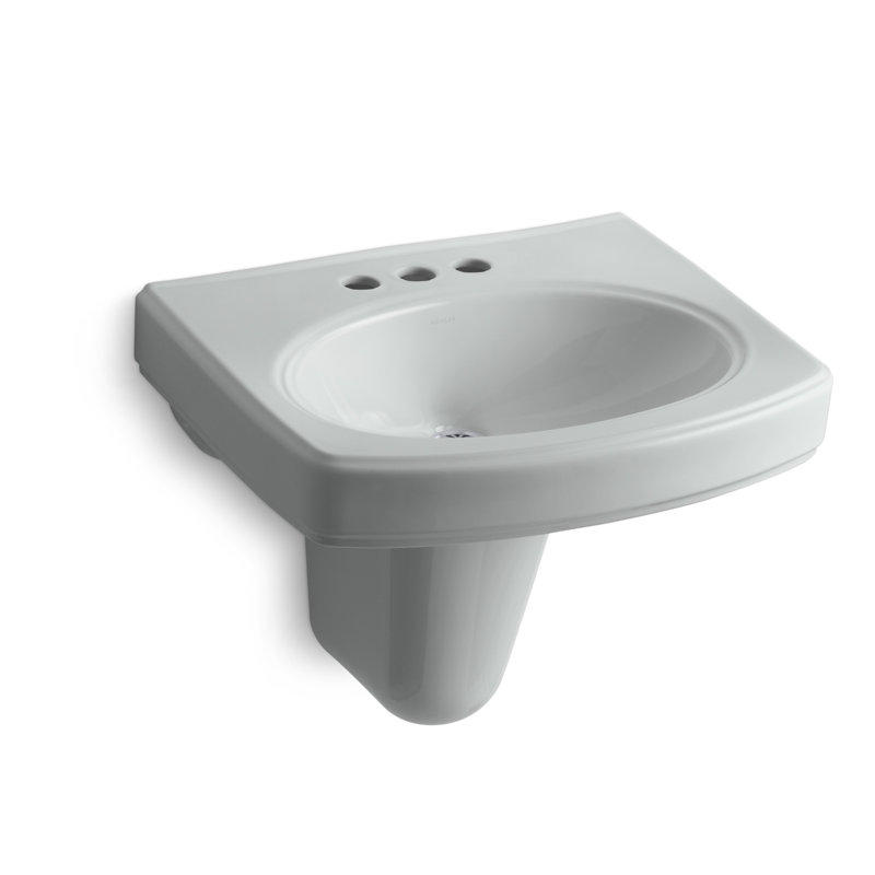 Pinoir® Vitreous China U-Shaped Semi-Pedestal Bathroom Sink with Overflow, Ice Gray, Single