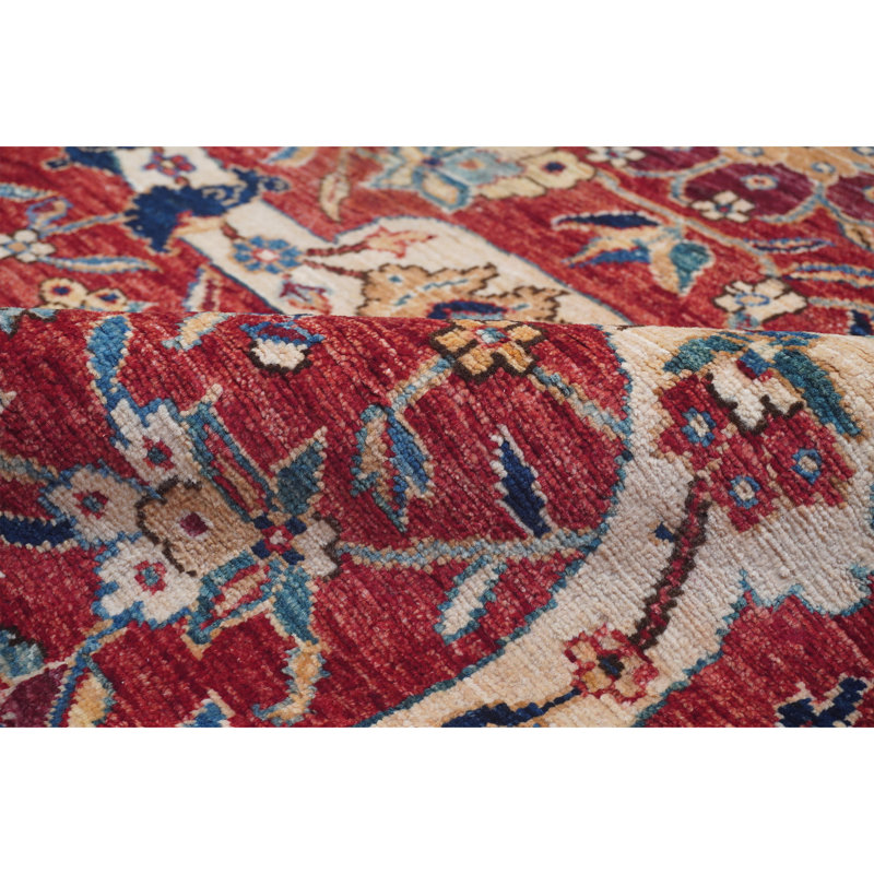 Tapis rouge et bleu noué à la main de haute qualité