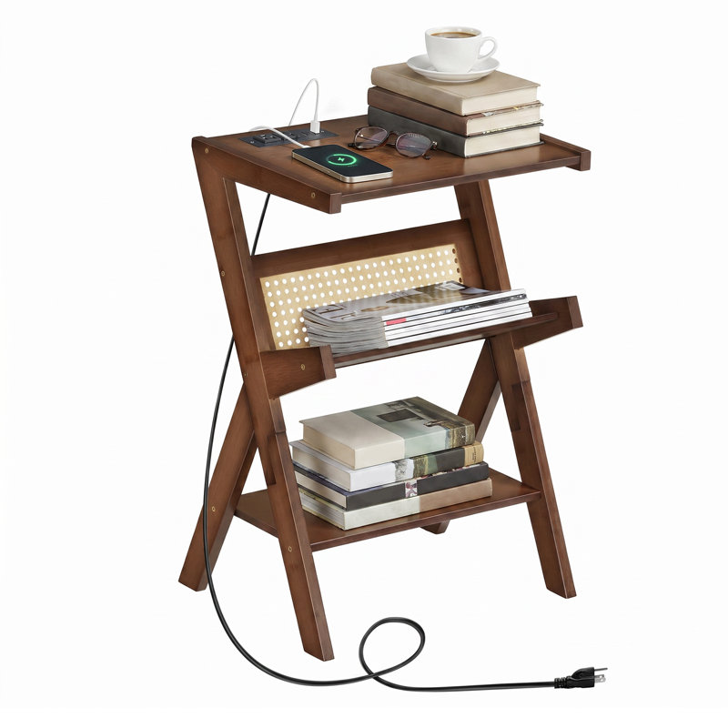 Sofa Side Table, End Table with Charging Station