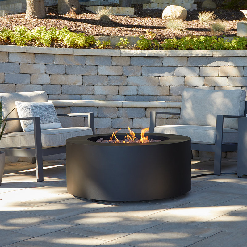 Aegean 36" Round Black Steel Gas Fire Pit Table