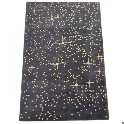Cloral Authentic Hand-Tufted Handmade Ivory Modern Star Design on Gray Wool Area Rug