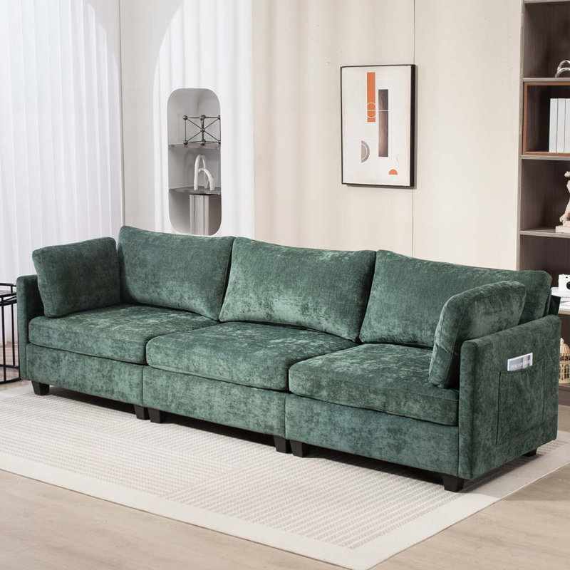 Canapé 3 places en tissu chenille profond, Vert foncé