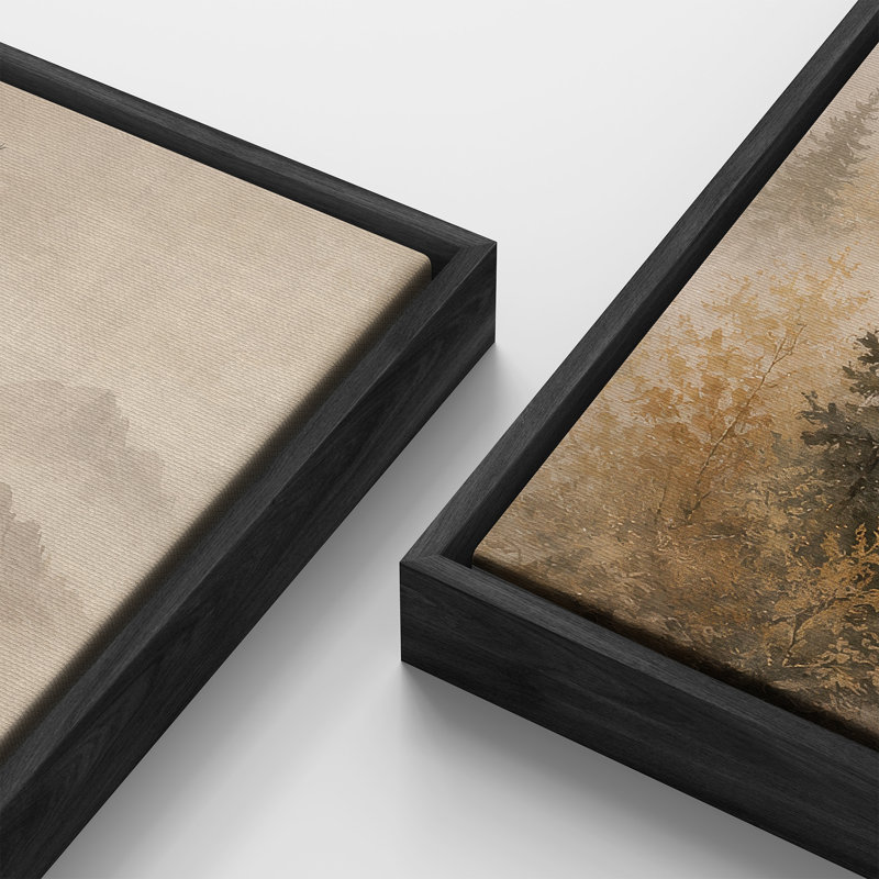 Misty Mountain Forest Landscape, Cadre noir, H 60 po x l 20 po