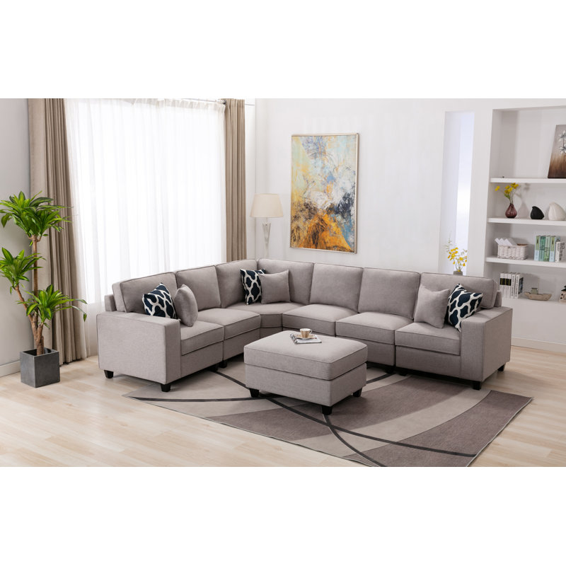McCoole 137" Square Arms Seating Component with Ottoman, Light Gray