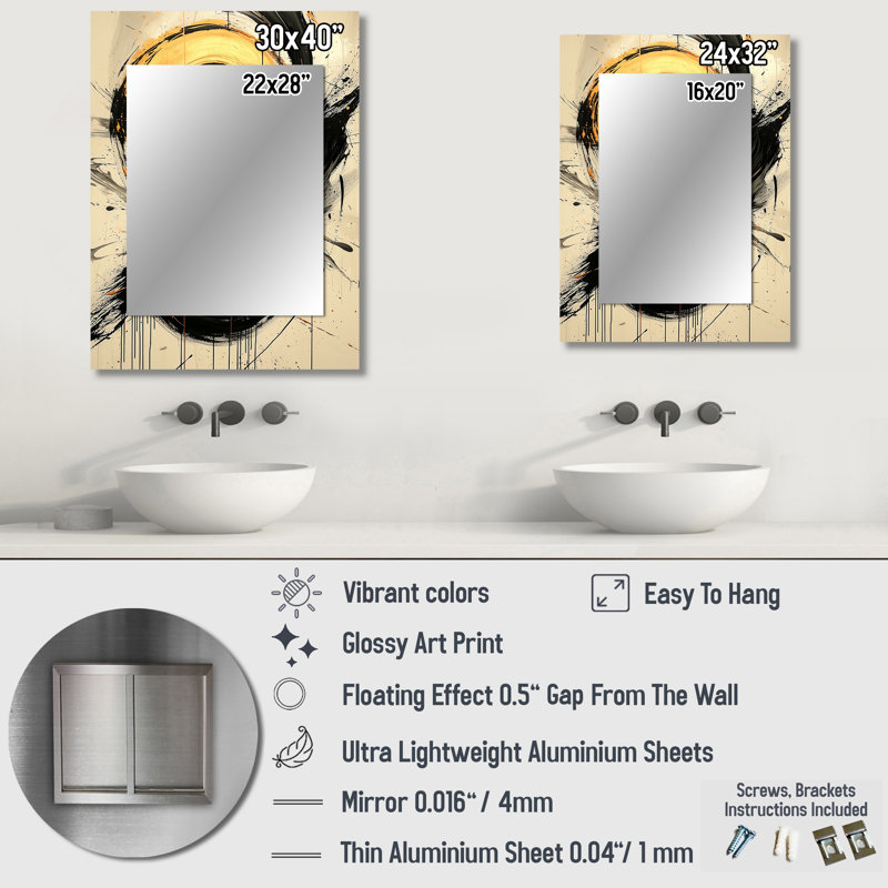 Abstract Circle In Gold And Grey Tones II - Abstract Shapes Decorative Mirror, Gold Wall Mirror, Printed Metal Art, 32" x 24"