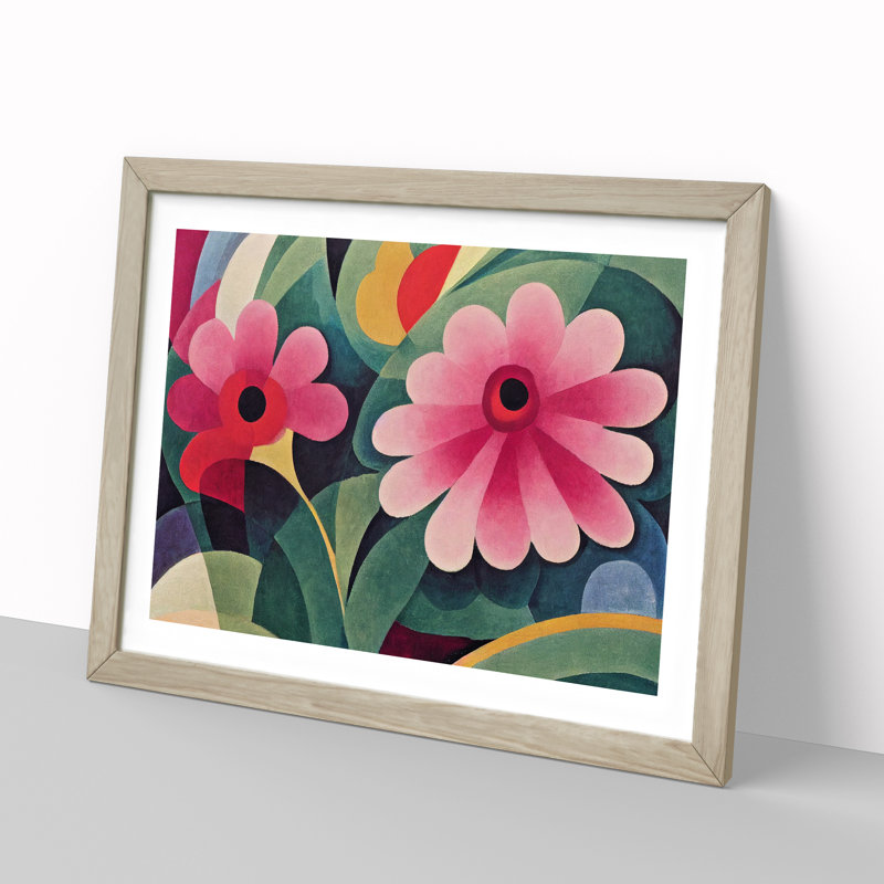 Cute Abstract Carnation Flowers - Framed Print, 25cm H x 34cm W x 2cm D, Oak