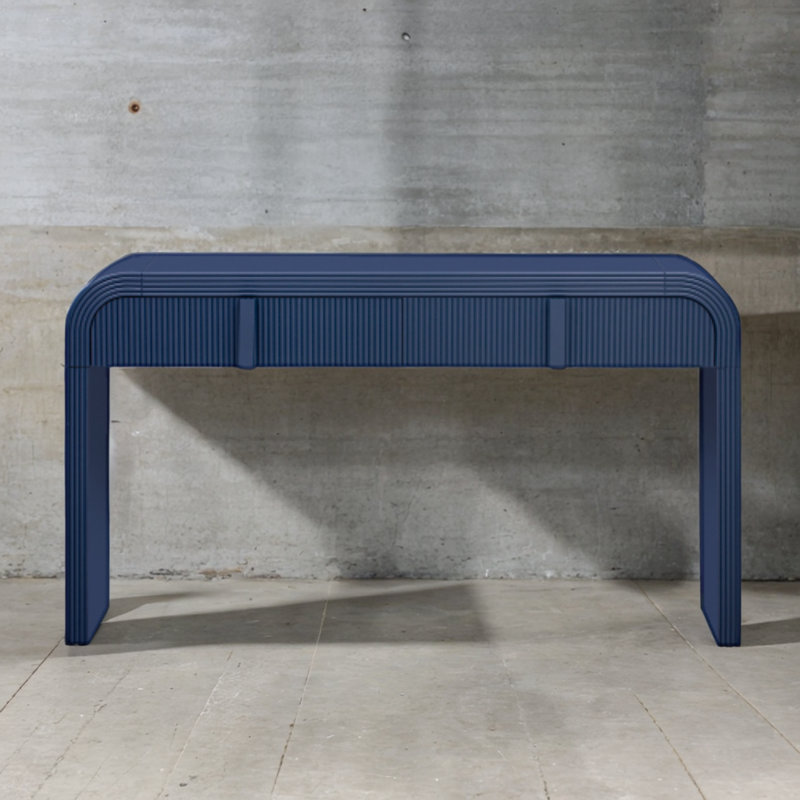 Modern Console Table With 2 Grooved Drawers, Soft Rounded Curves, Glossy Durable Surface, And Adjustable Foot Pads For Stability, Ideal For Living Room And Entryway