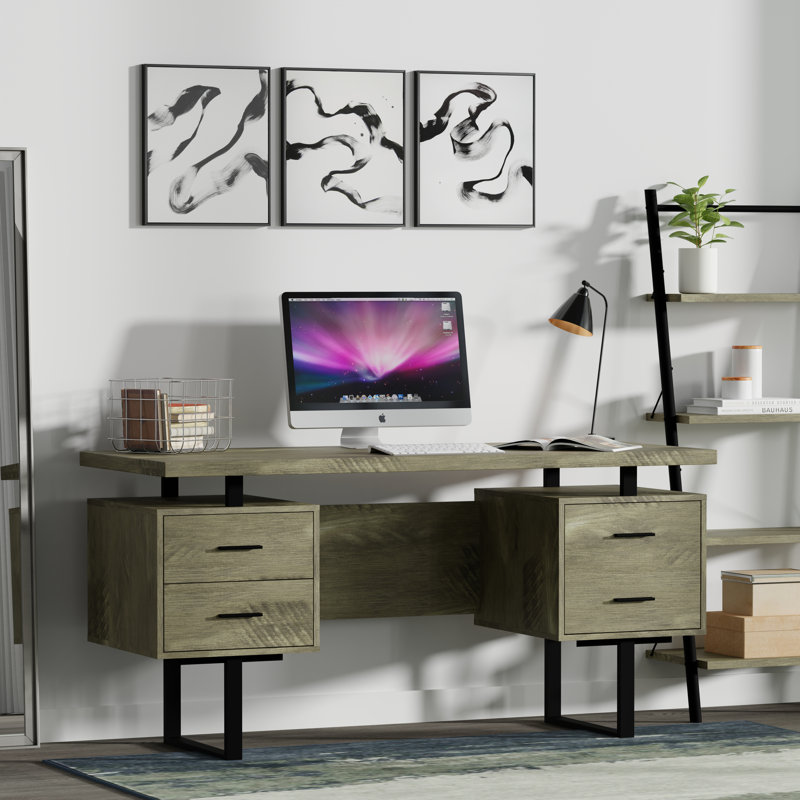 Auniya 60'' Desk, Dark Taupe Top/Body, Black Metal/Hardware