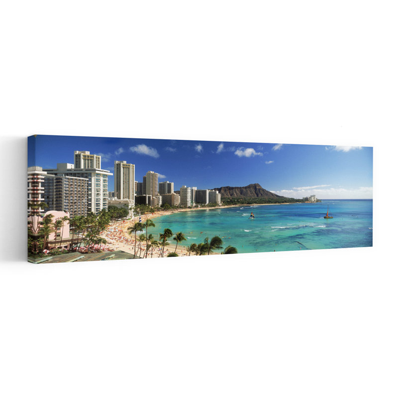 Buildings Along The Coastline Diamond Head Waikiki Beach Oahu Honolulu Hawaii USA by Chad Ehlers - Wrapped Canvas Panoramic Print
