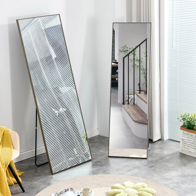Kalianne Wood Rectangle Mirror, Silver, 63'' H x 19'' W