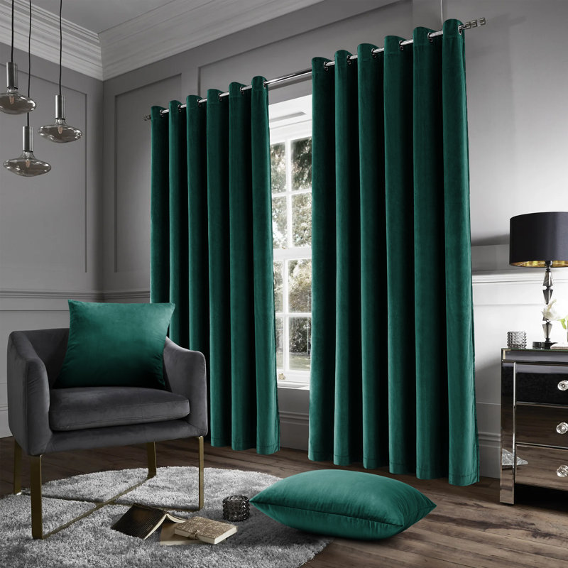 Stockholm Heavy Crushed Velvet Eyelet Sheer Curtains, Width 168 x Drop 183 cm, Green Emerald