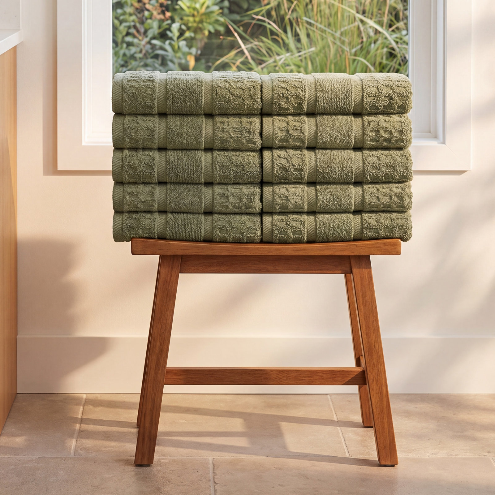Camiren Waffle Cotton Washcloth Set, Forest Green