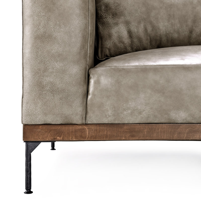 Bentley 95'' Leather Match Square Arm Sofa, Dark Gray Leather Match