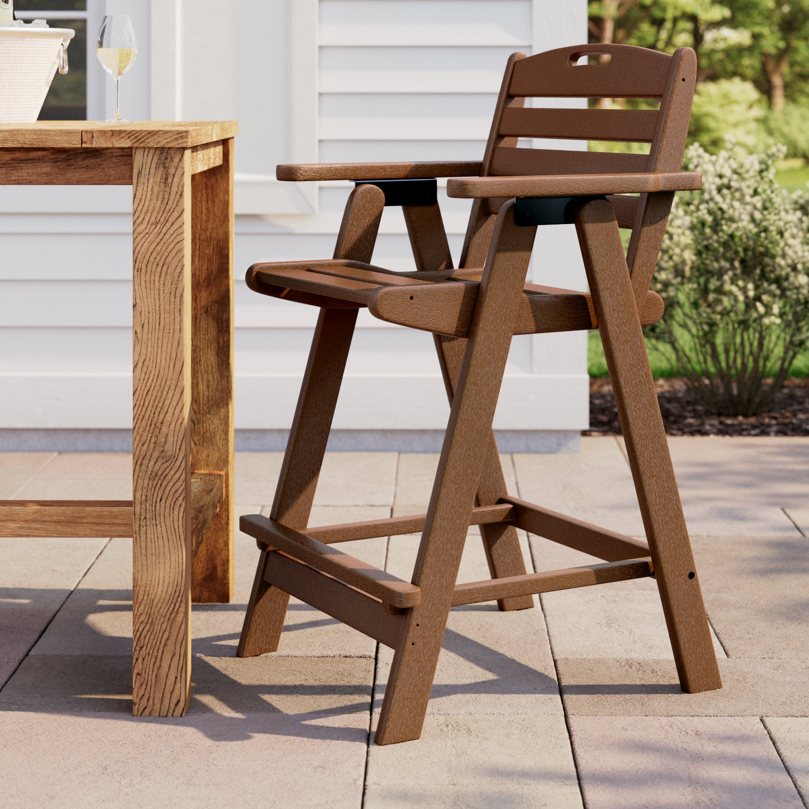 POLYWOOD® Nautical Patio Bar Stool, Dark Teak