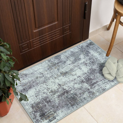 Tapis gris contemporain tissé à plat résistant aux taches et résistant aux taches GLN Rugs