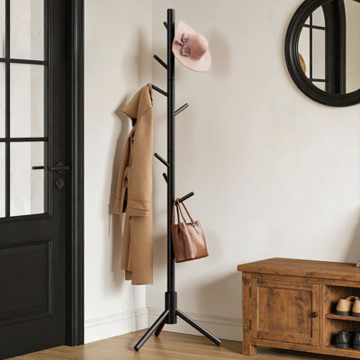 Adosinda 8 - Hook Freestanding Adjustable Solid Wood Coat Rack for Bedroom, Closet, Entrance