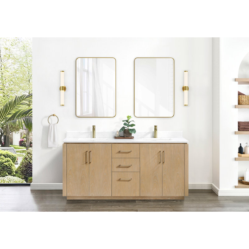 Meuble-lavabo double 72 po Cloverfield, Or, Gris cendré délavé