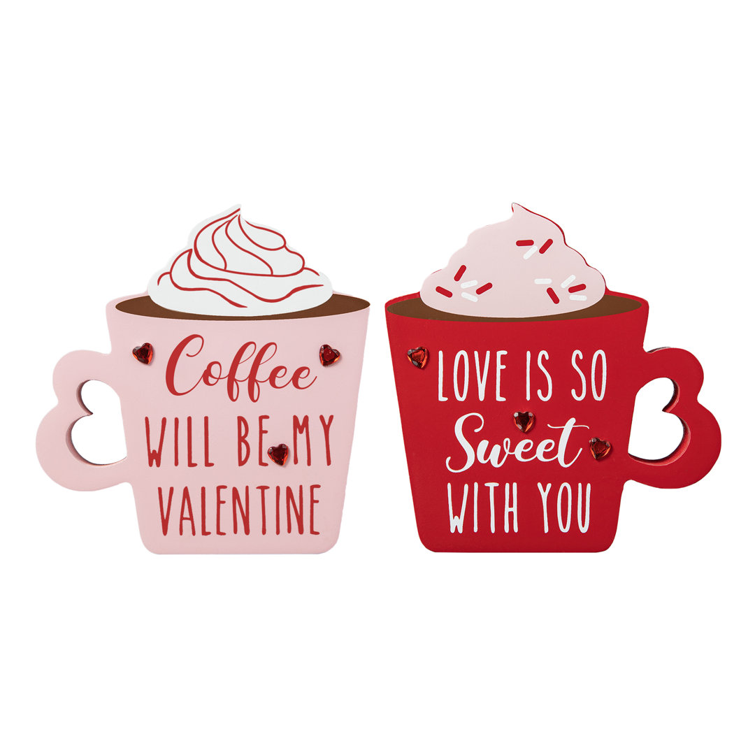 Set Of 2 Wooden Valentine's Coffee Cup Table Decor The Holiday Aisle®