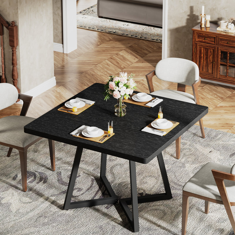 31.5" Industrial Square Dining Table, Small Kitchen Table for 4, Black, Black