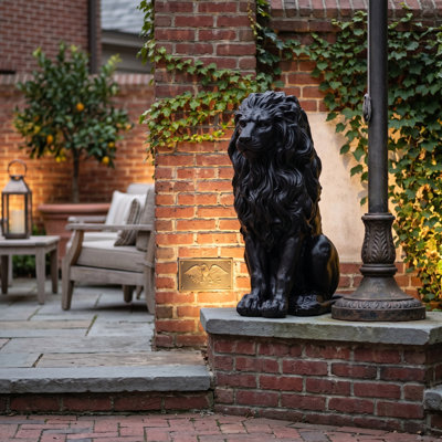 20.5-Inch Art Deco Lion Statue – Black Resin Outdoor Sculpture for Garden, Villa, Courtyard & Resort Decor