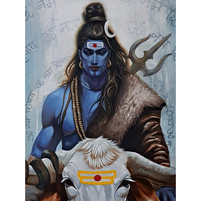 Lord Shiva assis sur Nandi | Acrylique sur toile | Par Sanchita Agrahari
