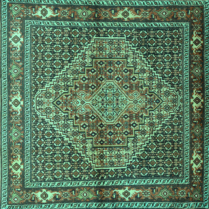 Tapis bleu / brun en chenille / polyester oriental tissé à la machine 5 pi x 5 pi, Carré 4 pi