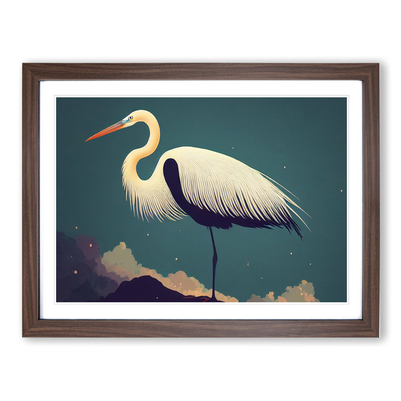 Unusual Heron Bird - Framed Print, 46cm H x 64cm W x 2cm D, Brown