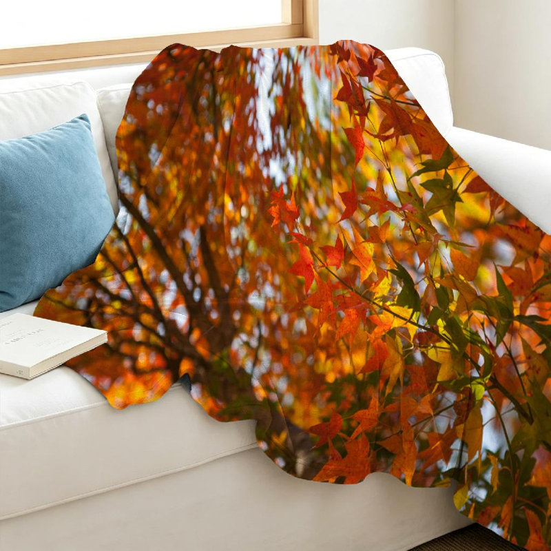 Jeté en flanelle dorée ultra douce, imprimé d'un côté d'automne, Jeté 40 po x 50 po