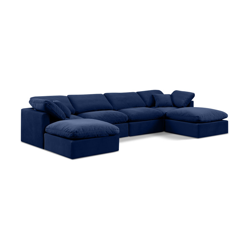 Itala Velvet U-Shaped Sectional Reversible, Navy Velvet