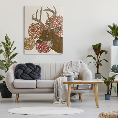 «Buck Deer Abstract Wildlife Botanical Intricate Patterns» par Valentina Harper - impression sur toile tendue