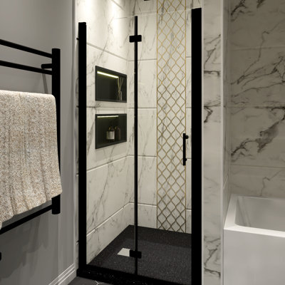 Portes de douche en couleur noir mat - Aluminium, poignée en acier inoxydable 304, verre trempé avec film Nano Easy Clean & Explode, bonne qualité de fabrication des fuites