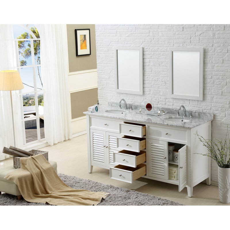 Ensemble de meuble-lavabo double 70 po Glover, Marbre de Carrare blanc, Blanc