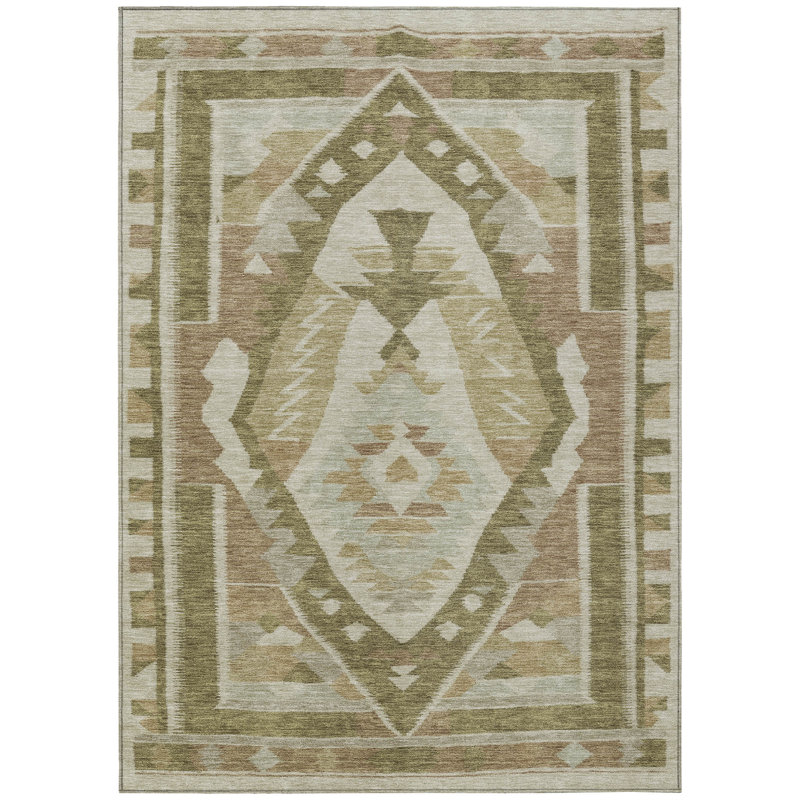 Machine Washable Indoor/Outdoor Xhevrie Linen Rug, Rectangle 3' x 5'