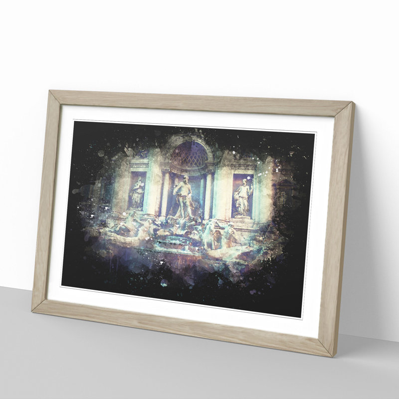 Trevi Fountain in Rome Vol.2 - Picture Frame Graphic Art, 48cm H x 65cm W x 2cm D, Oak