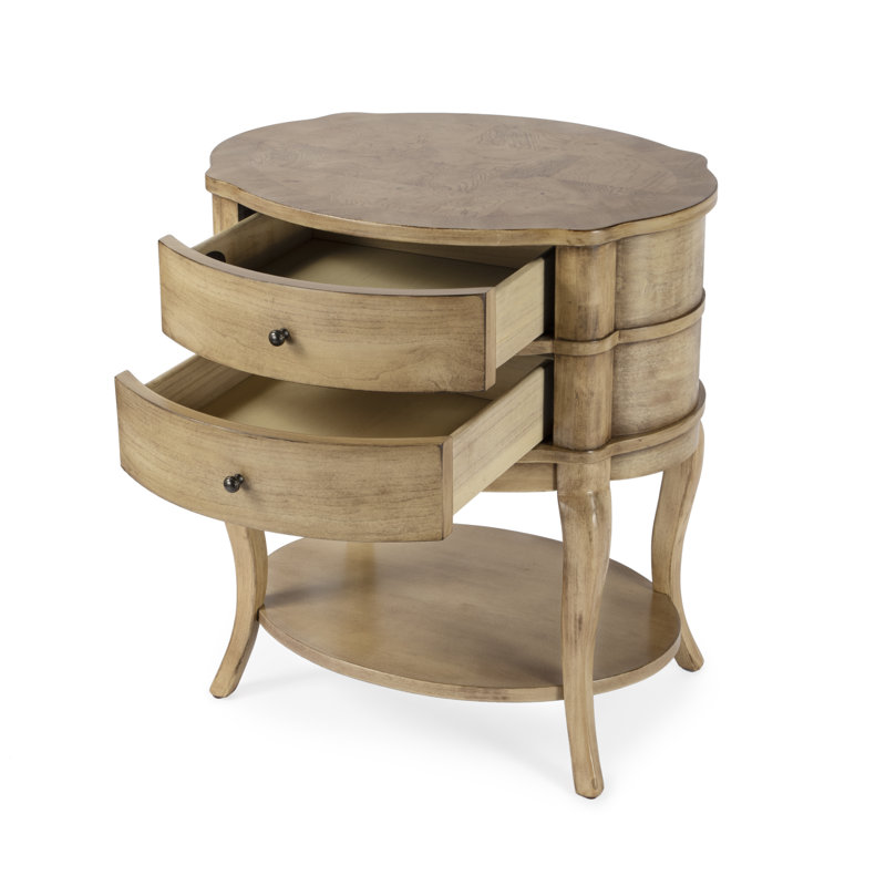 Jarvis Oval 2-Drawer Side Table, Antique Beige