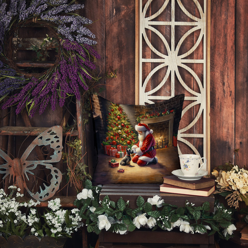 Coussin Scottish Terrier and Santa Claus, H 14 po x l 14 po